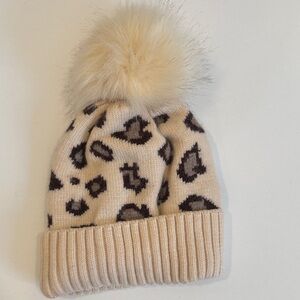 Leopard Print Cashmere Blend Beanie with Pom Pom